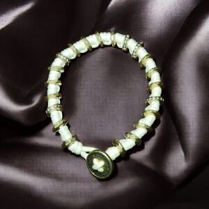 Fossil Knotted Cream String and Metal Disc Bracelet